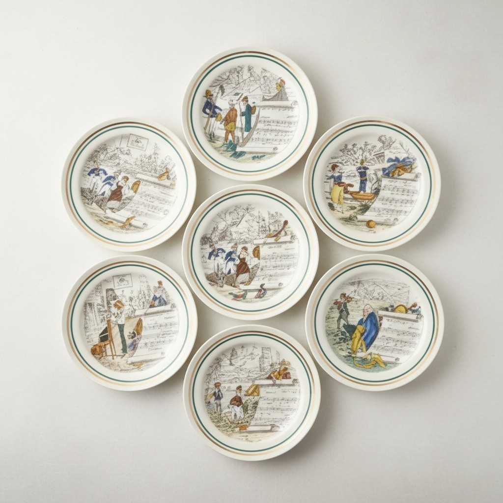 Set of 6 PV Parry Vieille French Opera Transferware Plates Hand Colored