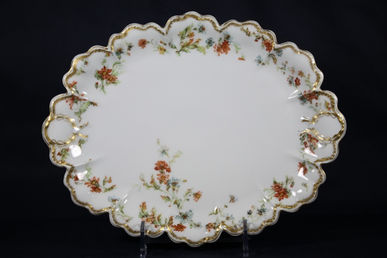 HAVILAND & CO LIMOGES GOLD RIM WREATH RUST PEACH BLUE FLORAL PLATTER-FRANCE