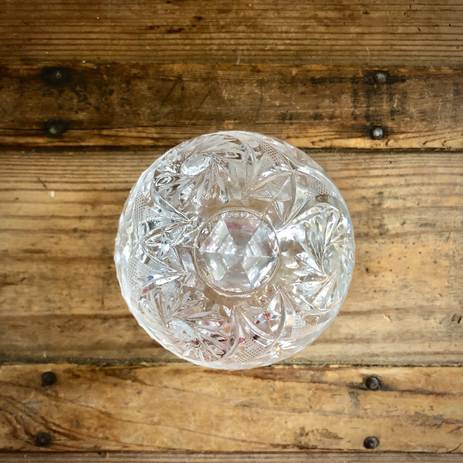 Lead Crystal Clear Cut Glass Footed Candy Trinket Dish With Lid