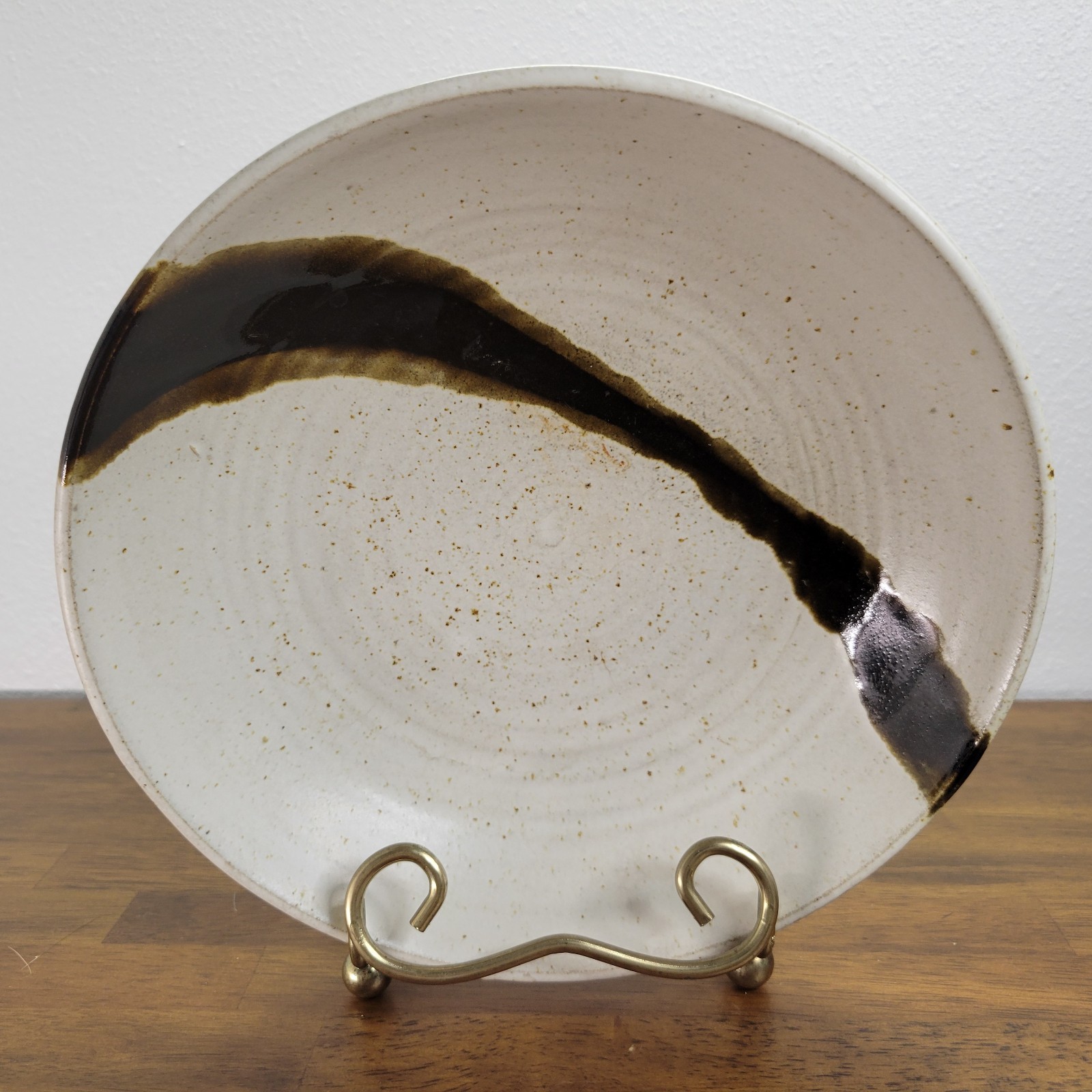 Vintage MCM Studio Art Cornwell Pottery Bowl Beige Brown 9in.