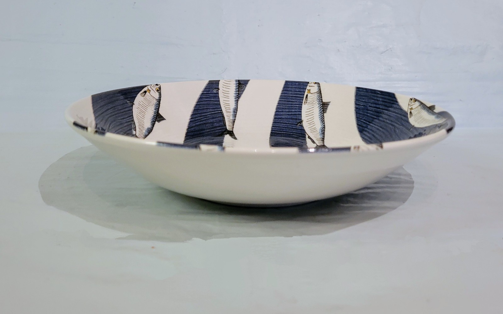 4ct Ceramiche Italia 8″ Pasta Bowls Italy Blue Wave Fish Coastal Beach Nautical