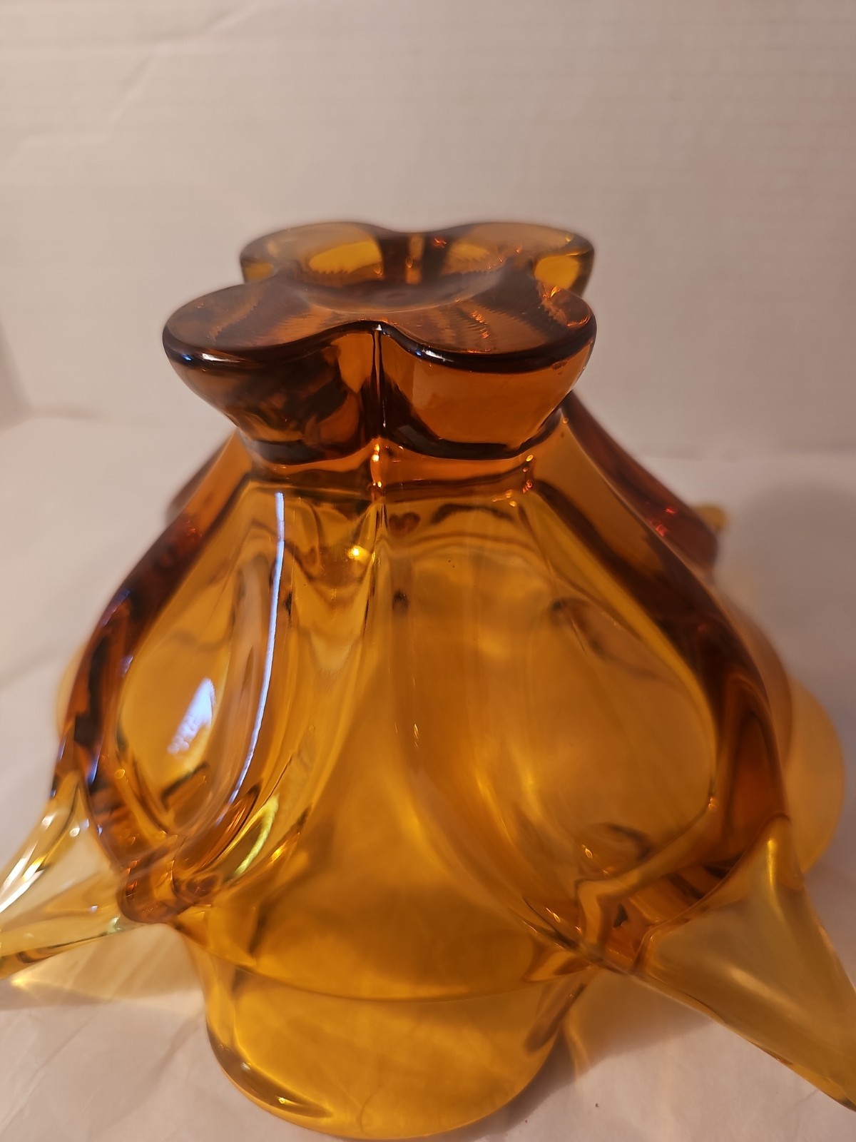 Viking Amber Chalet Four Point Ruffled Art Glass Bowl Dish Tray Vintage 9.25 In