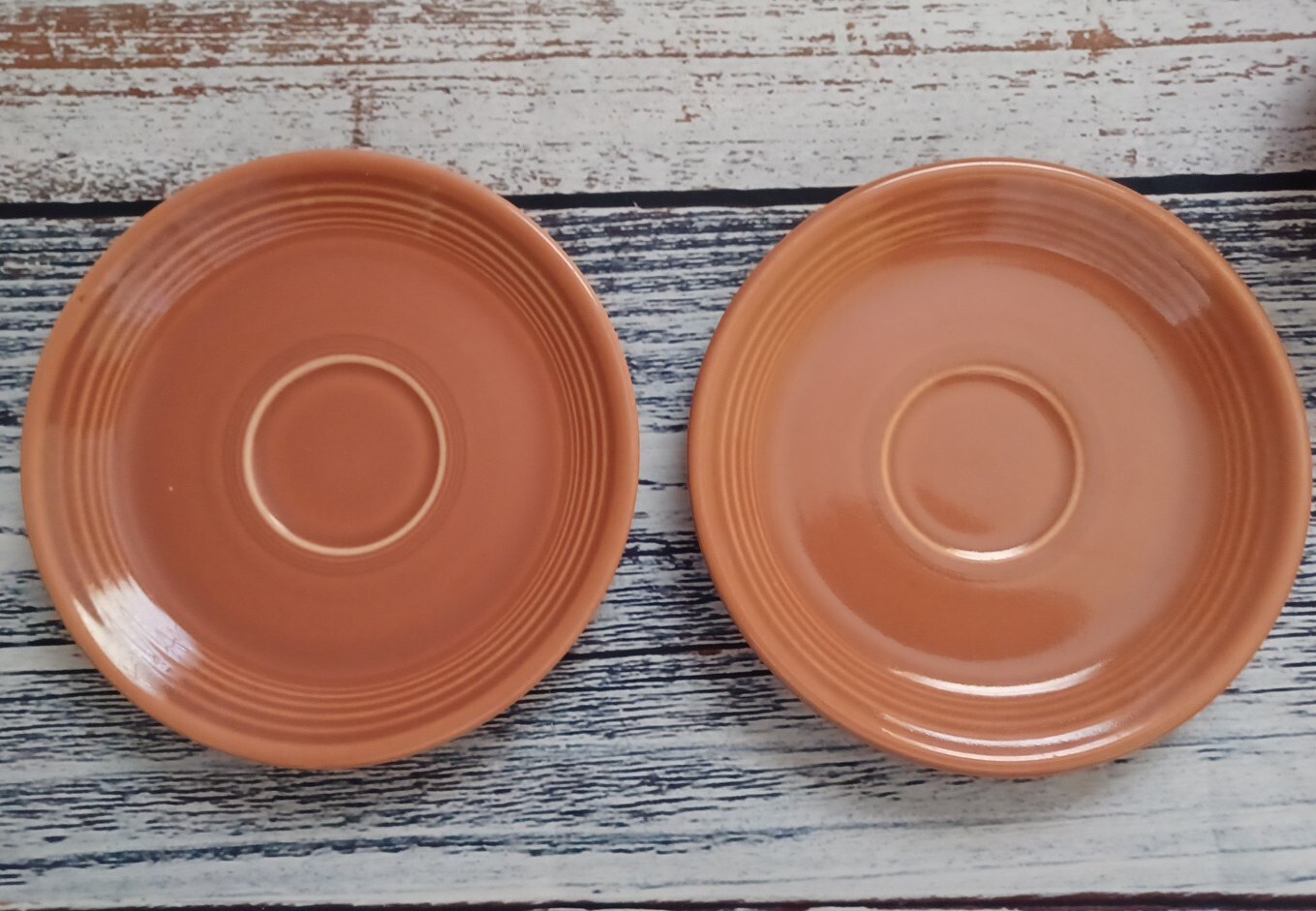 PAIR-VINTAGE HLC FIESTA 1950-1959 ROSE TEACUPS & SAUCERS EXCELLENT CONDITION