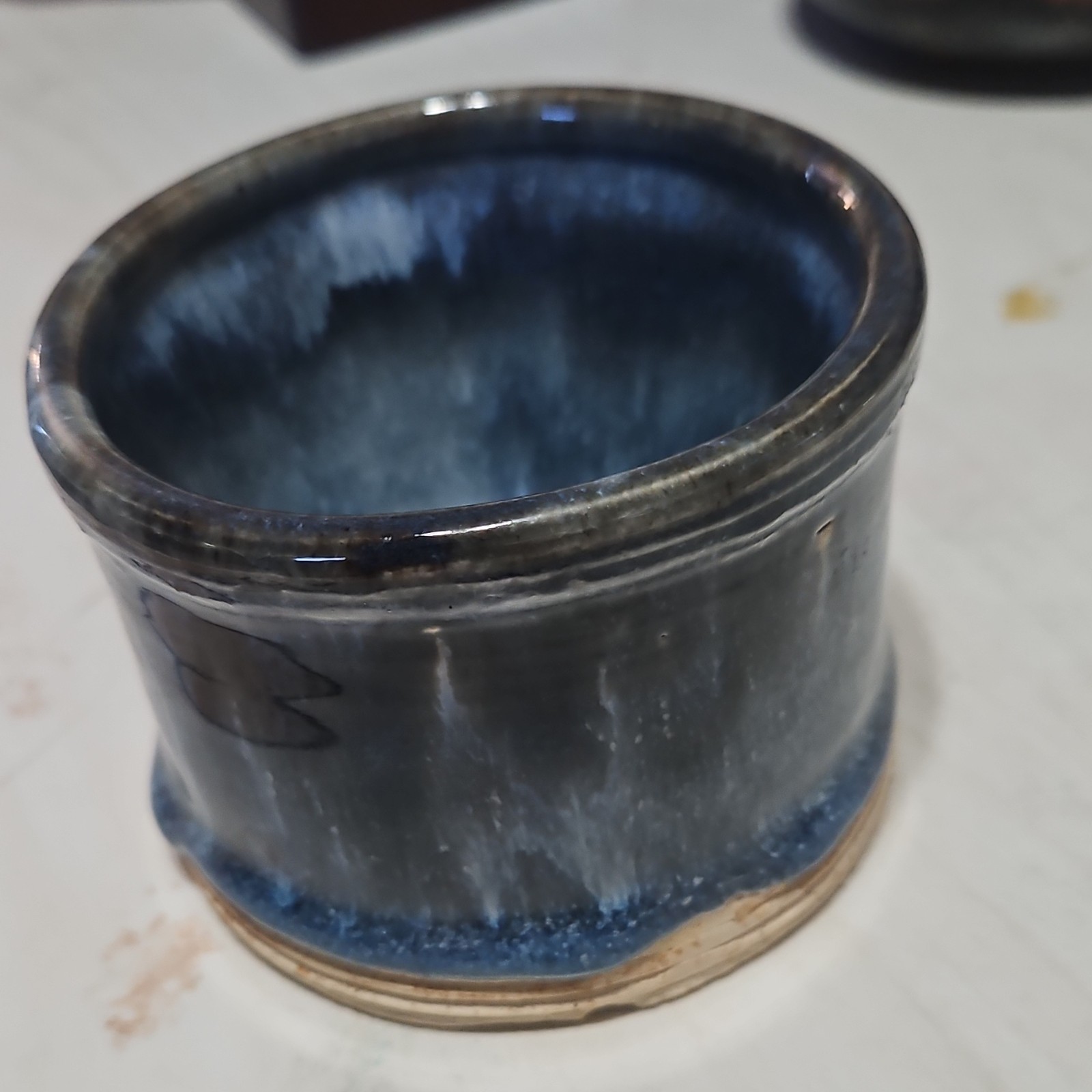 Ivy Handmade Ceramic Blue Drip Glaze Art Pottery Bowl Round Glossy Hand Painted