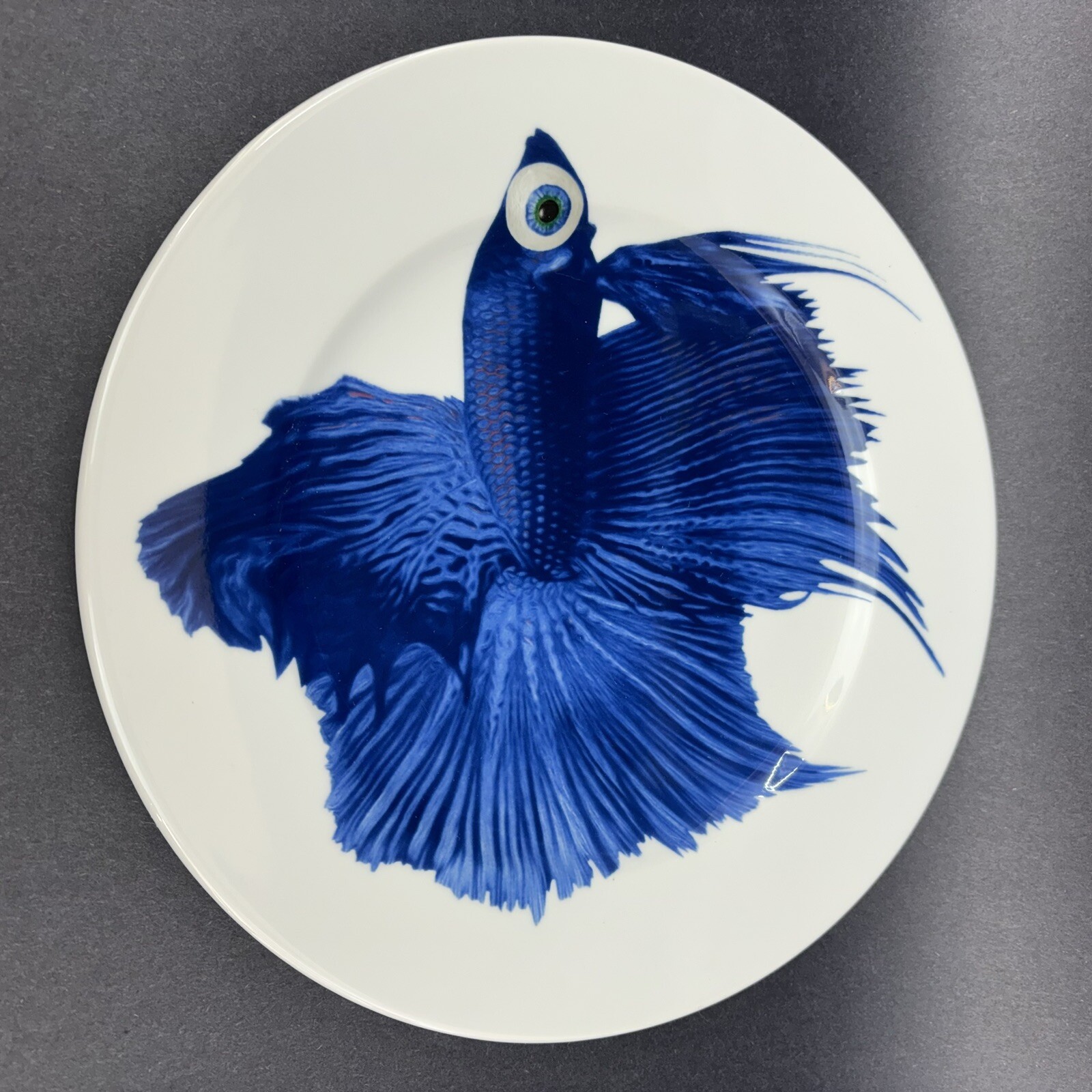 IKEA Blue Beta Fish 12.5” Ceramic Serving Platter Chop Plate￼￼