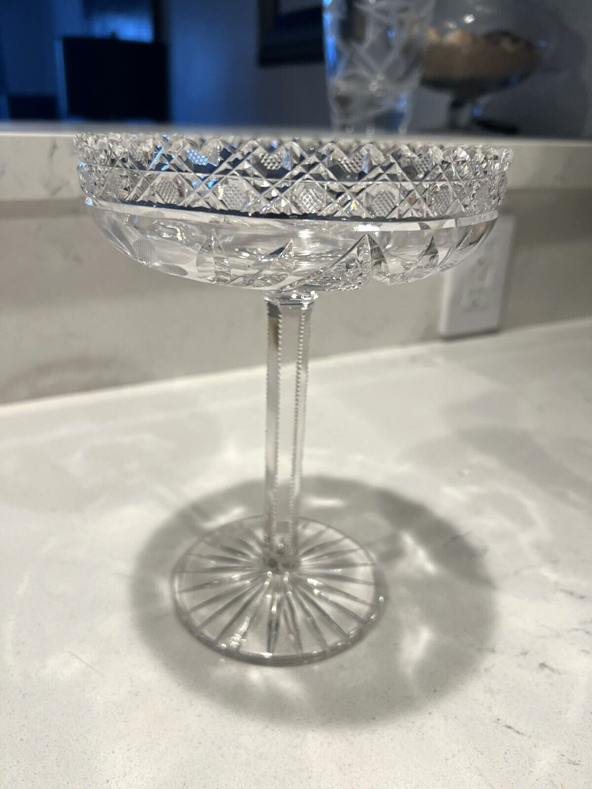 American Brilliant Period Cut Glass Crystal Compote 9″ MINT Cut Edge AMAZING