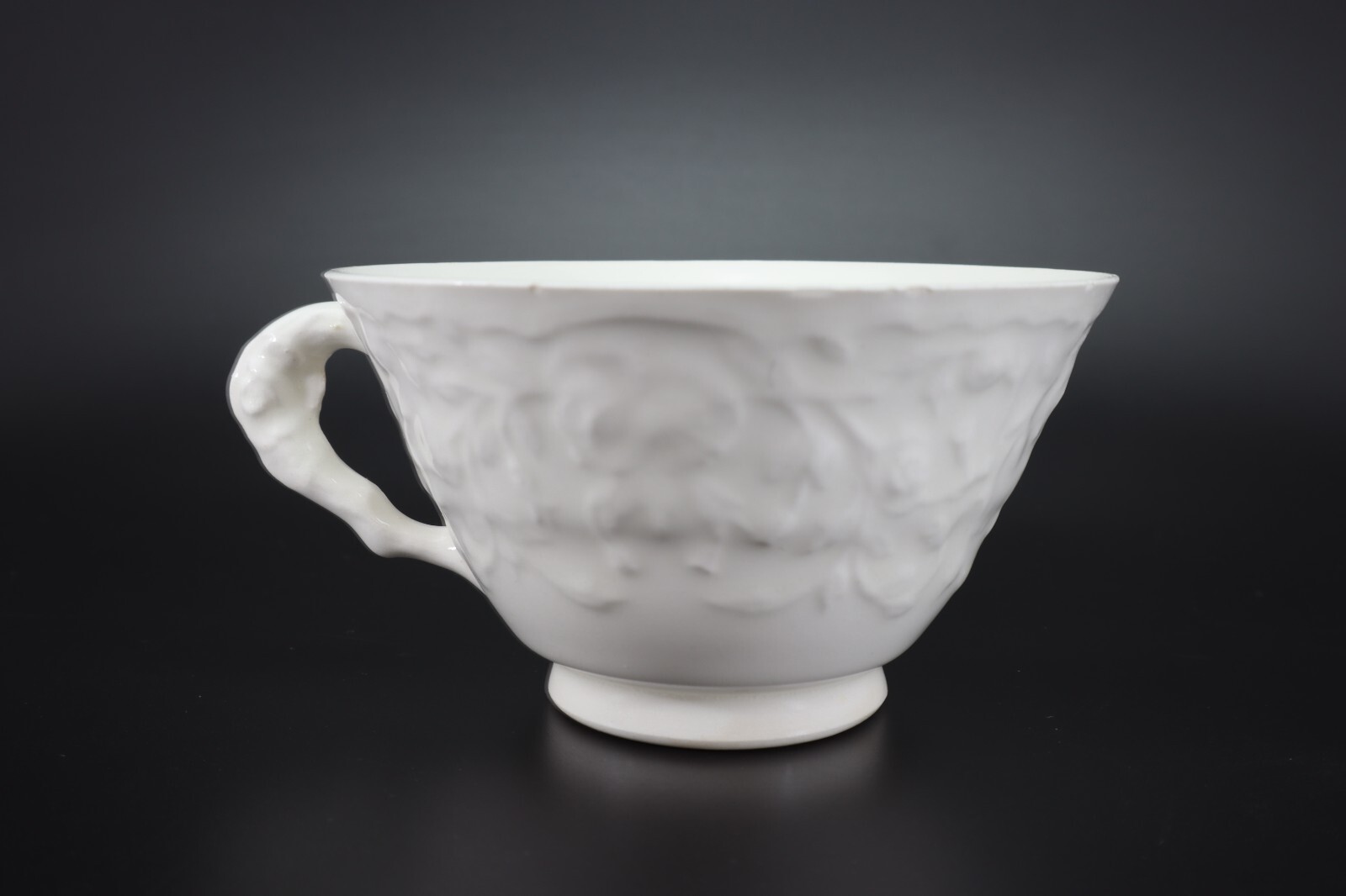 Pope Gosser Rose Point CUP & SAUCER Set of 2 White w Raised Roses Vintage USA c