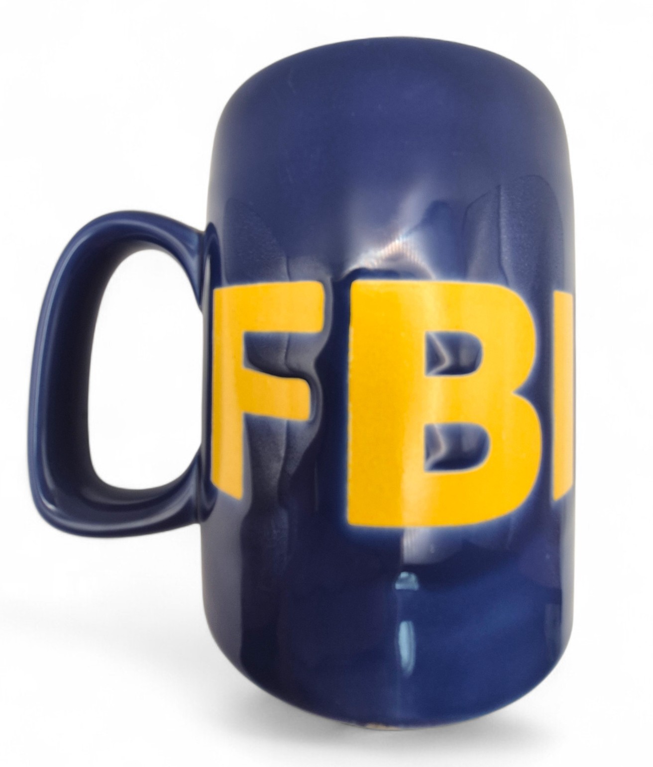 Vintage Waechtersbach Germany FBI Logo Coffee Mug Cobalt Blue Yellow Ceramic HTF