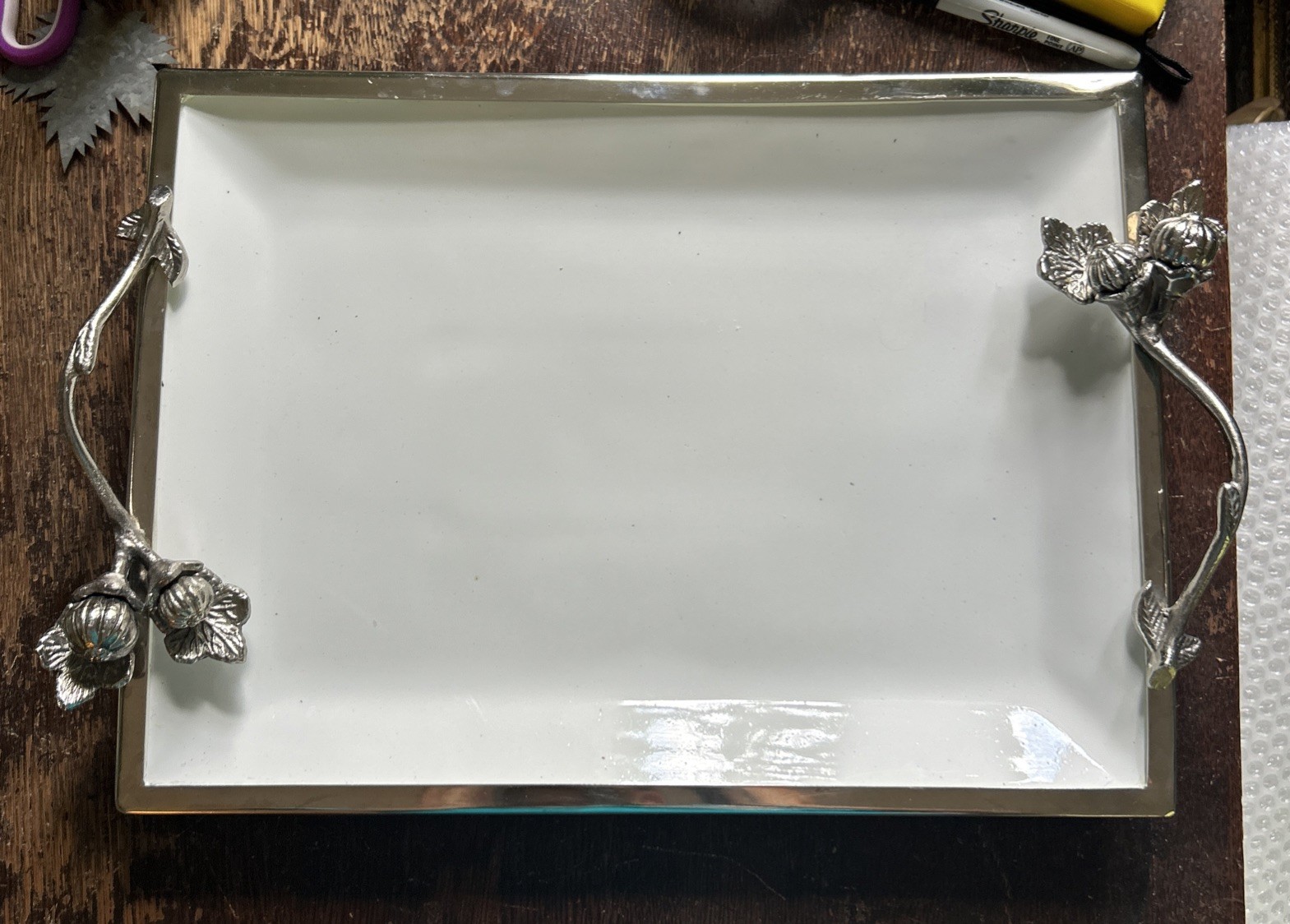 Williams Sonoma Autumn Vine rectangular serving platter w/ pewter handles