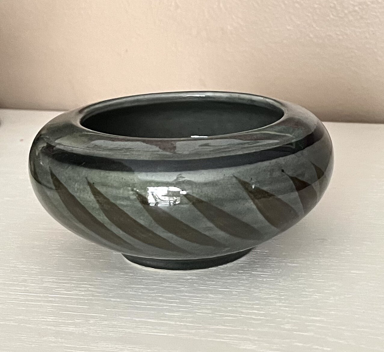 Glazed Art Pottery Bowl Planter Dish Brown Grey Blue Succulent Pattern Decor 4”