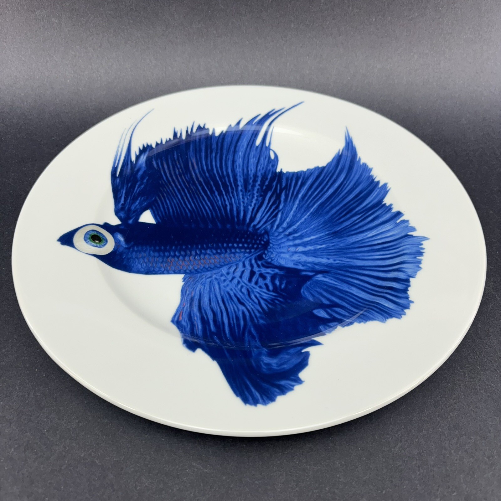 IKEA Blue Beta Fish 12.5” Ceramic Serving Platter Chop Plate￼￼