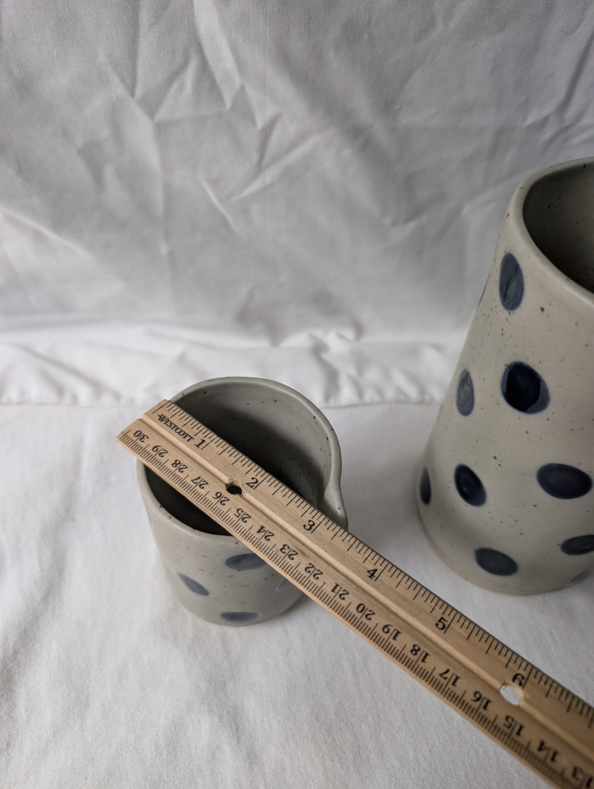 Polka Dot Ceramic Creamer Pitcher Set/2 Audrey Cottagecore Stonewear Gift NWT