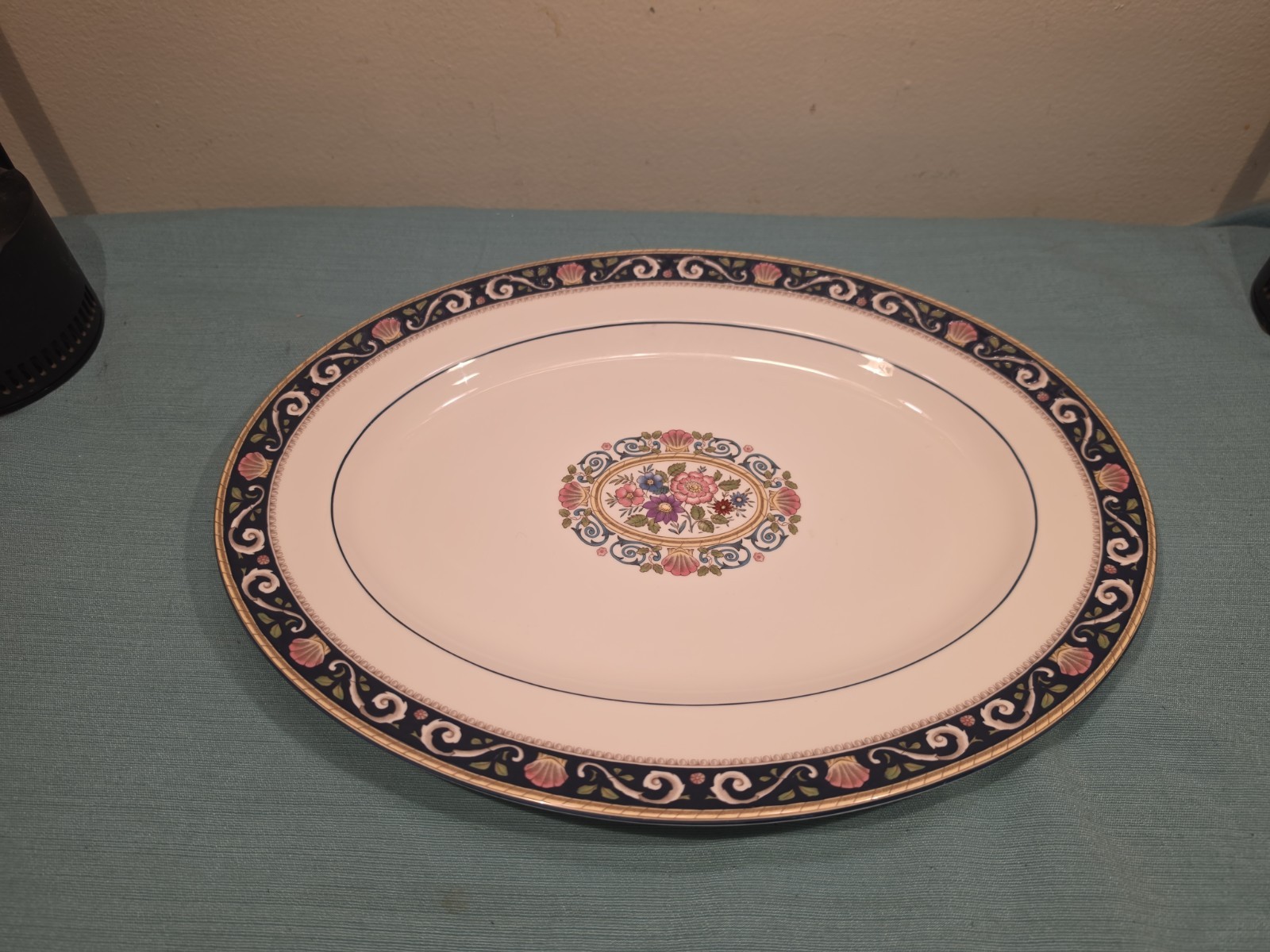 Wedgwood Runneymede Dark Blue #W4472 Oval Serving Platter & Round Serving Dish