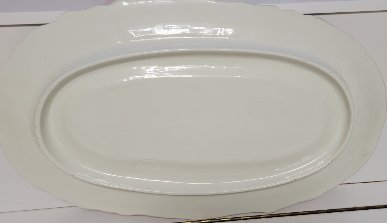 25 INCH BEIGE HANDPAINTED CERAMIC OVERSIZED OVAL SERVING PLATTER 7 POUNDS