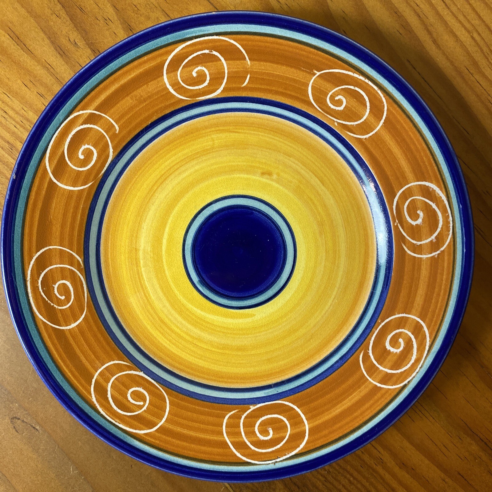 Pier 1 Yellow & Cobalt Blue Earthenware Italy Vintage 8” Plate Hand Painted EC