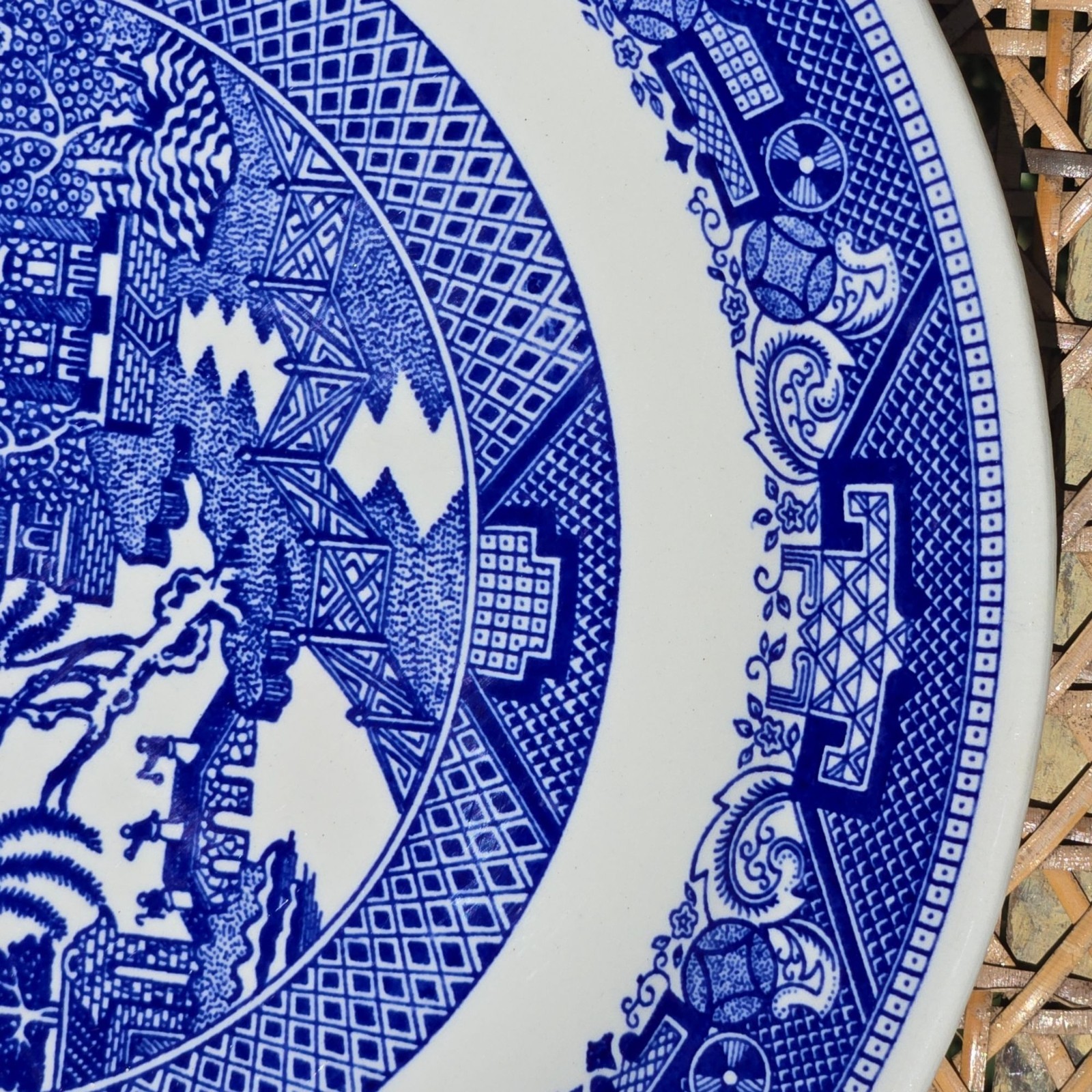Vintage Blue Willow ware Handled Cake Plate Royal China Serving Tray Platter