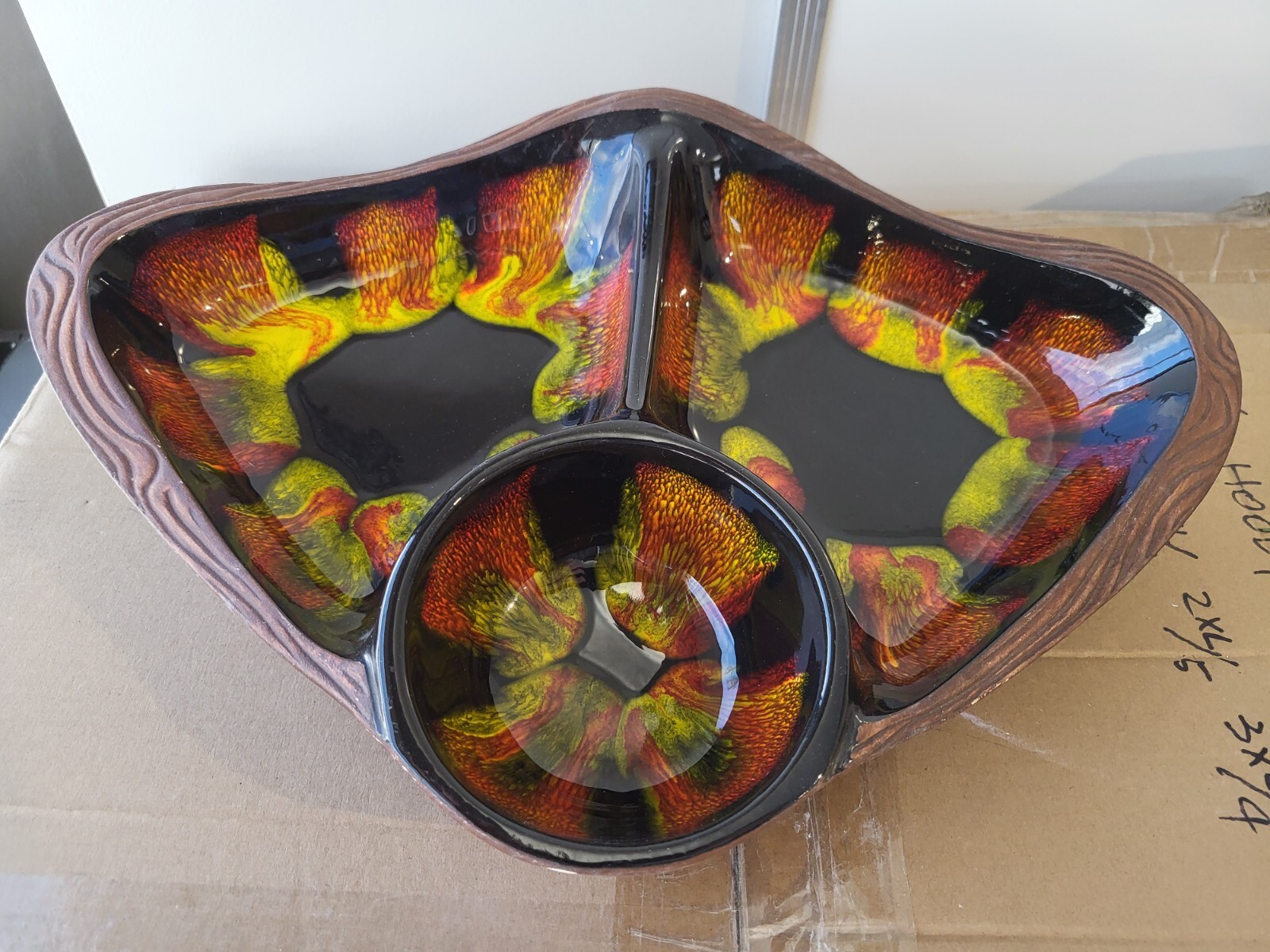 Sequoia Ware 663 USA Mid Century Drip Glaze Divided Condiment Tray
