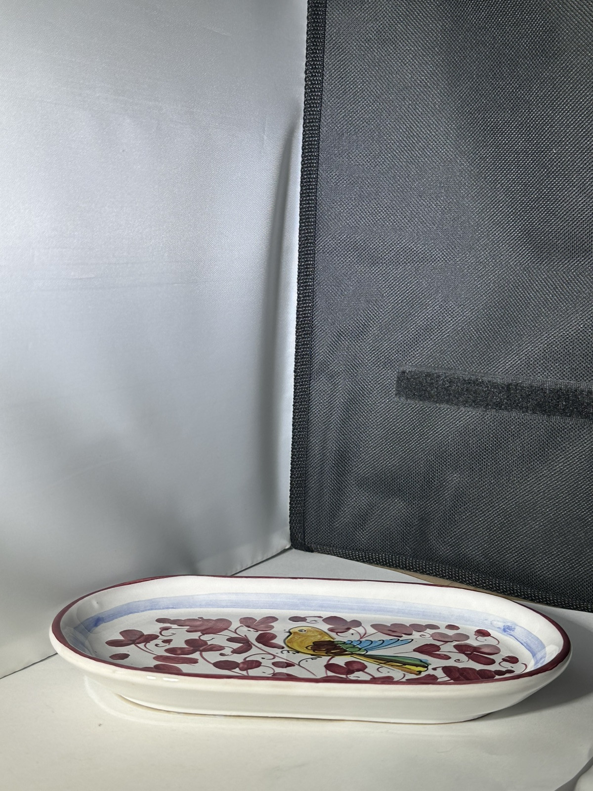 Sambuco Floral Bird Oval Ceramic Hand Painted Trinket Tray Made In Italy