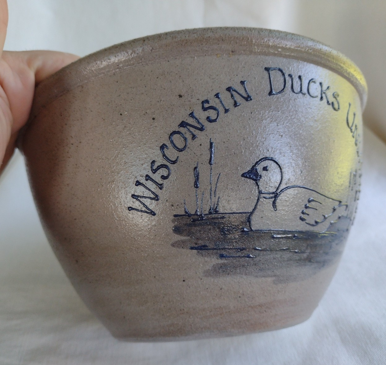 Vintage 1994 Rockdale Union Stoneware Handmade Bowl Wisconsin Ducks Unlimited