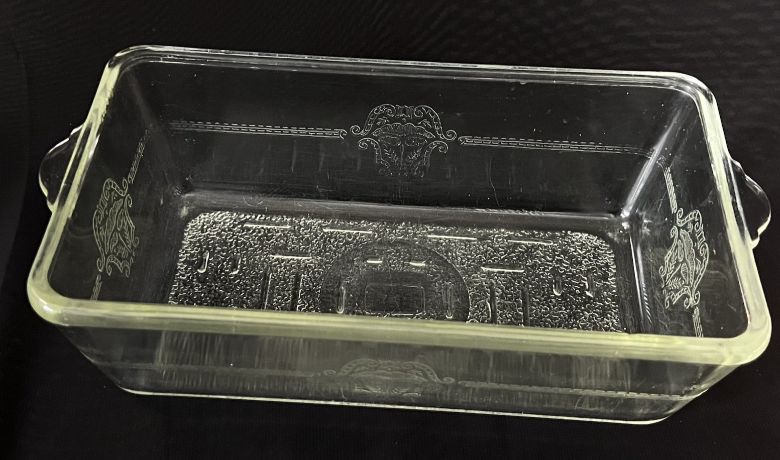 Vintage Glasbake 254 Loaf Pan Clear Glass Baking Dish Art Deco Pattern USA