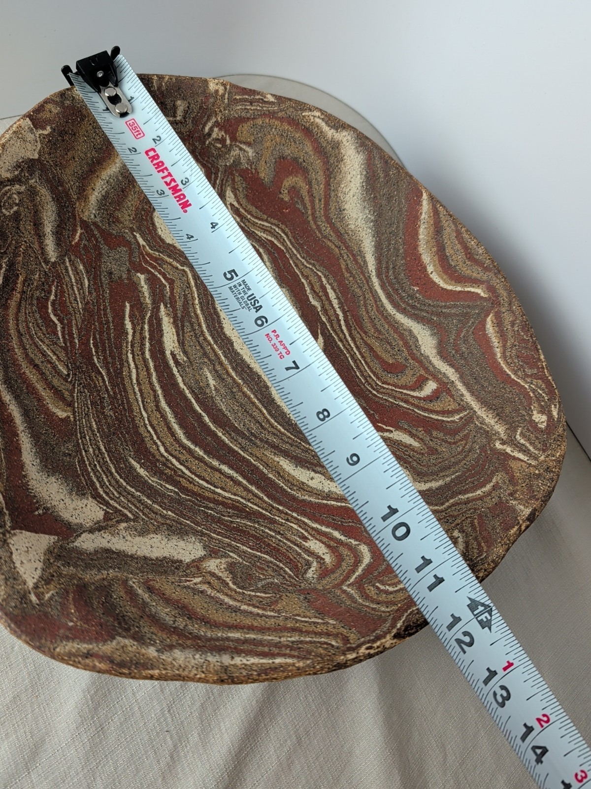 Jane Parshall Studio Art Pottery Platter – Marbled Inlaid Clay – W/ 1988 Receipt