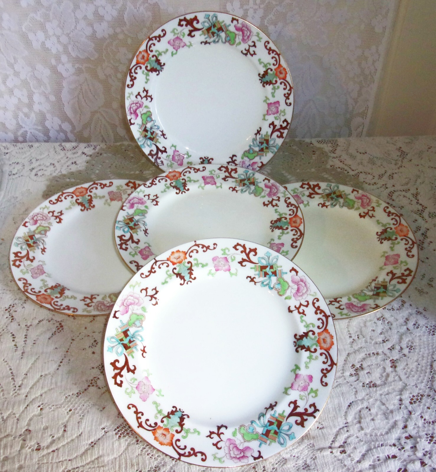 FIVE 1890’s Doulton Burslem Nankin Polychrome Plates