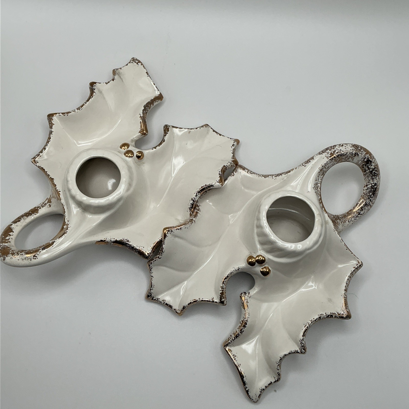 Vintage Hollydale Pottery California Gold Encrusted Tableware Leaf Dish Set 4pc