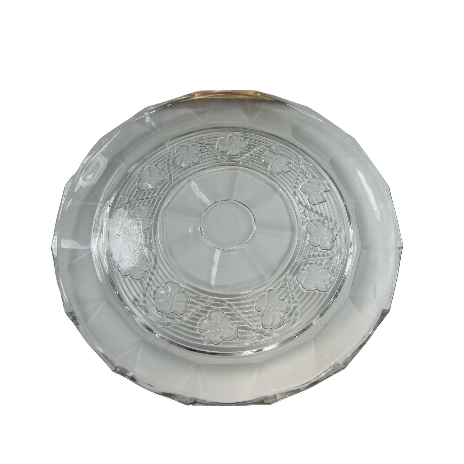 Anchor Hocking Avalon Clear Glass Round 12″ Platter Floral Embossed 30903