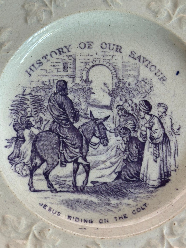 Antique Raised Border Creamware Child’s Plate History of our Saviour 7.5″