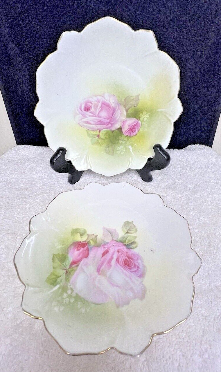 Pair RS Germany Pink Rose Pedal Plates 6 1/4 Inches Beautiful
