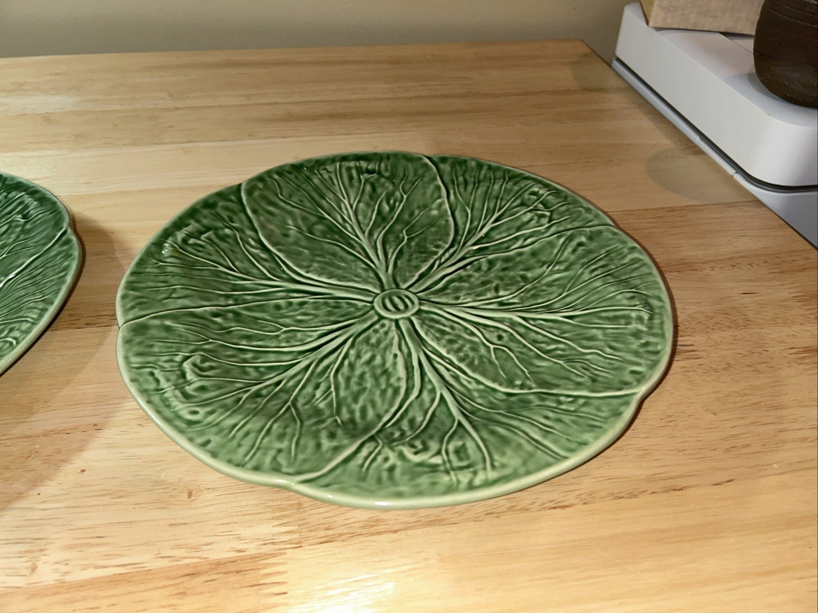 (2) San Raphael Green Cabbage Bordallo Pinheiro Dinner Plate Portugal 10.25” EX