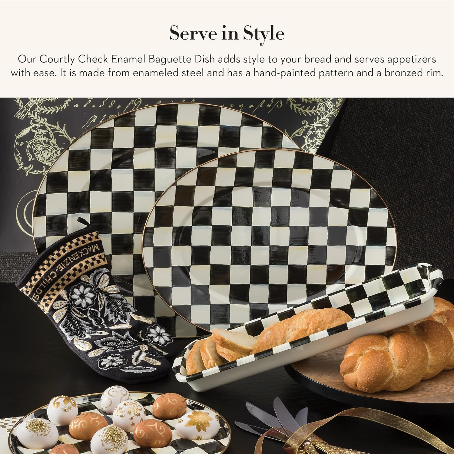 Courtly Check Enamel Baguette Dish – Stylish Serving for French Bread
