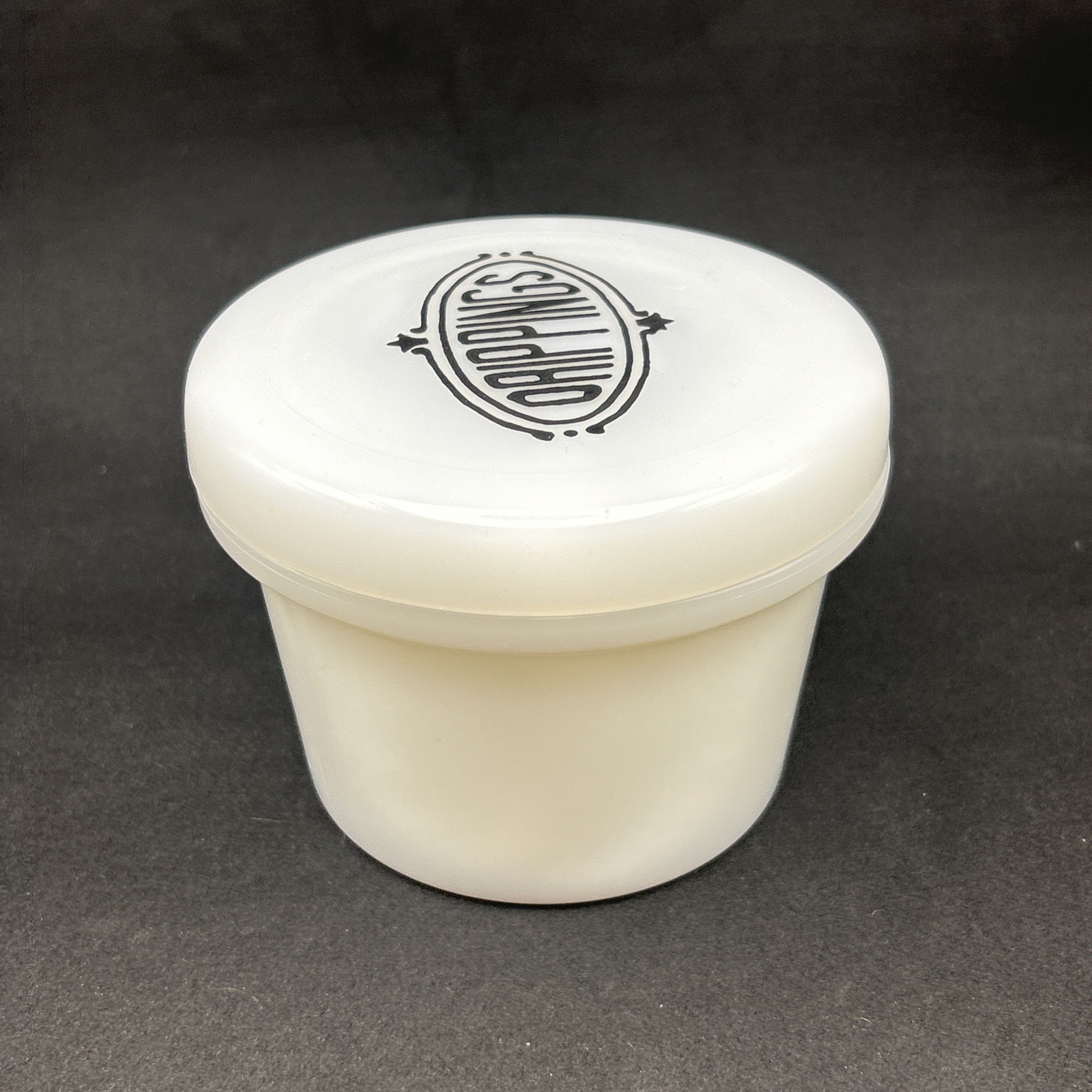 Vintage White Milk Gass Hazel-Atlas “Drippings” Covered Jar 1936 RARE