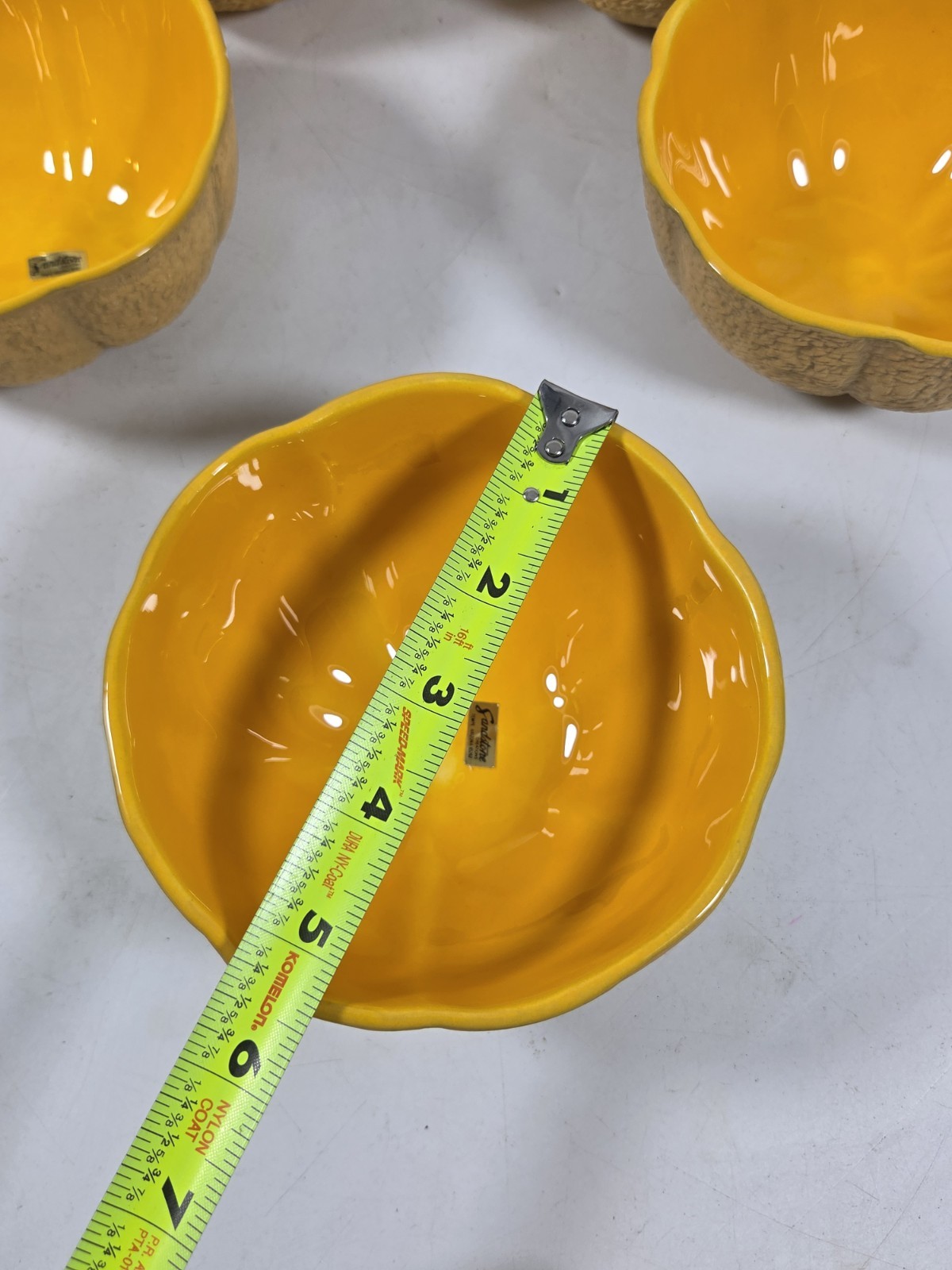 Set of 6 Cantaloupe Melon Bowls Green Rind Orange Interior Sandstone Creations