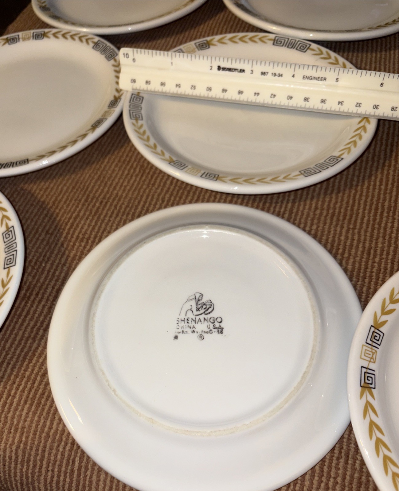 Vintage 11 SHENANGO ESQUIRE Restaurant Ware 6”Plates Greek Key Salad Dessert EUC