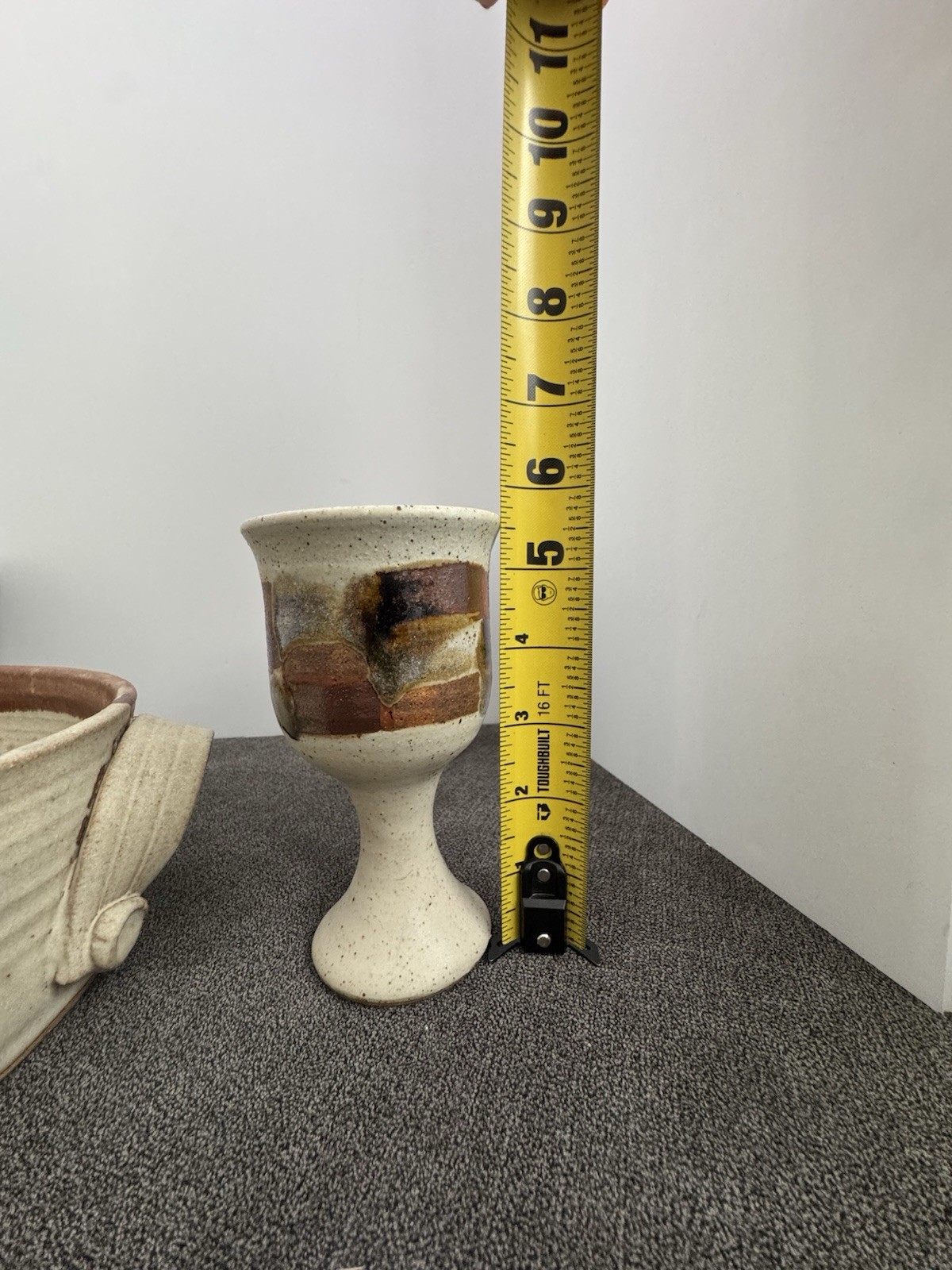 Welsch 1984 Ceramic Pottery Serving Bowl w/ Handles + 4 Goblets
