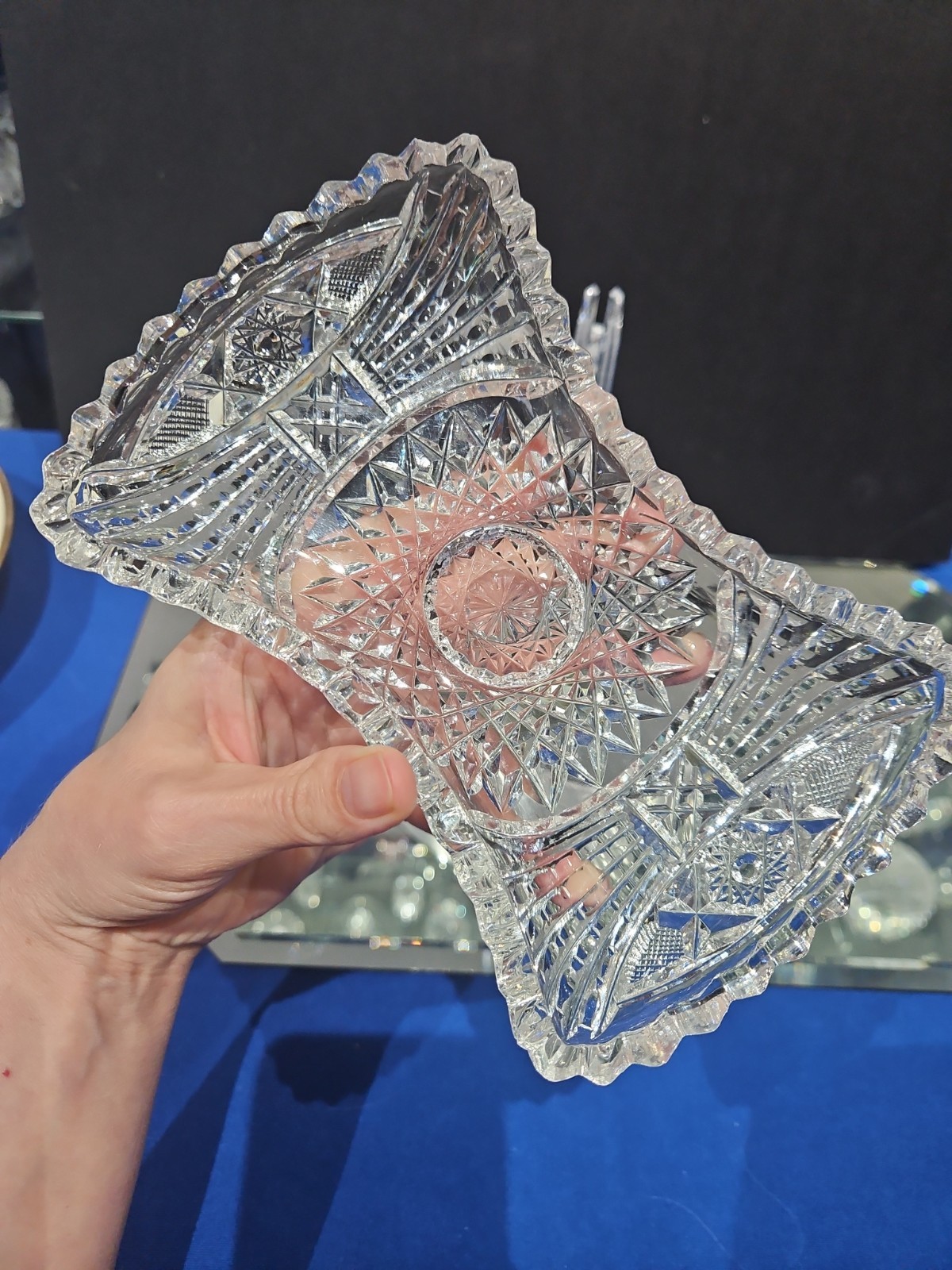unusual Bonbon Bowl American Brilliant period Cut Glass Crystal Bow tie shape