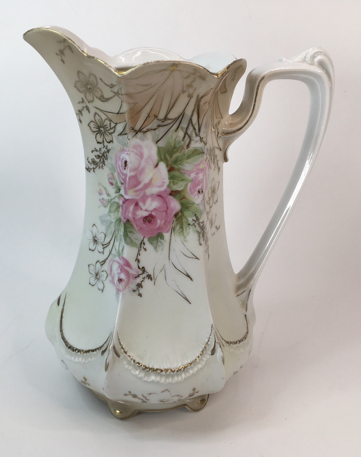 Antique RS Prussia Red Mark Chocolate Pot White Body W/ Pink Rose Gold Accent