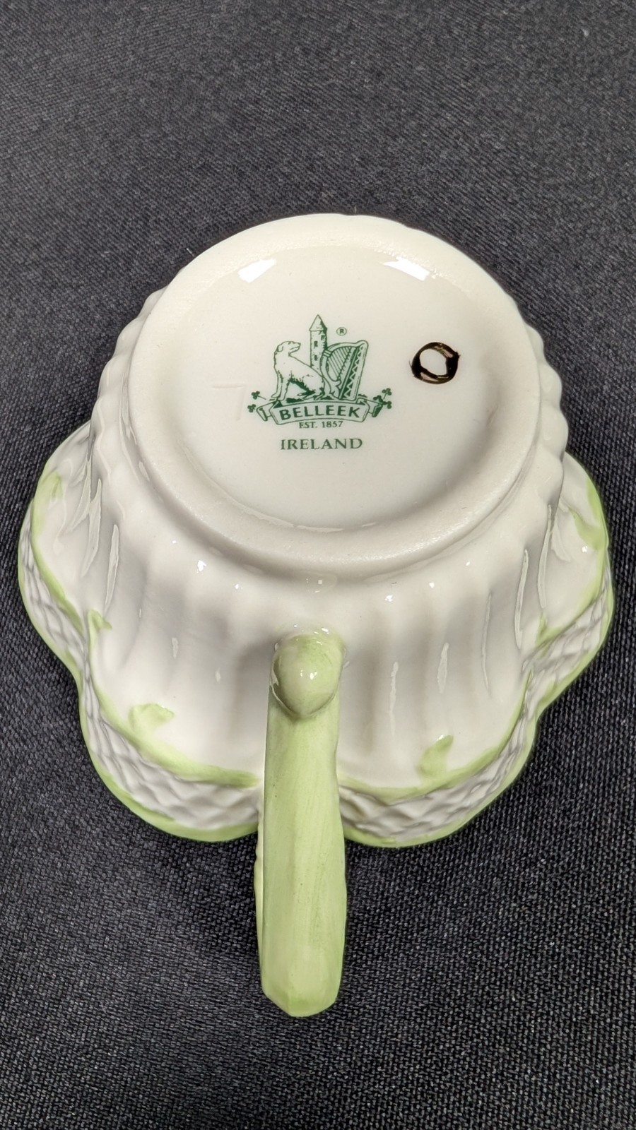 Vintage Set of Belleek Gilded Green Erne teacup and saucer 1965-1980 Ireland
