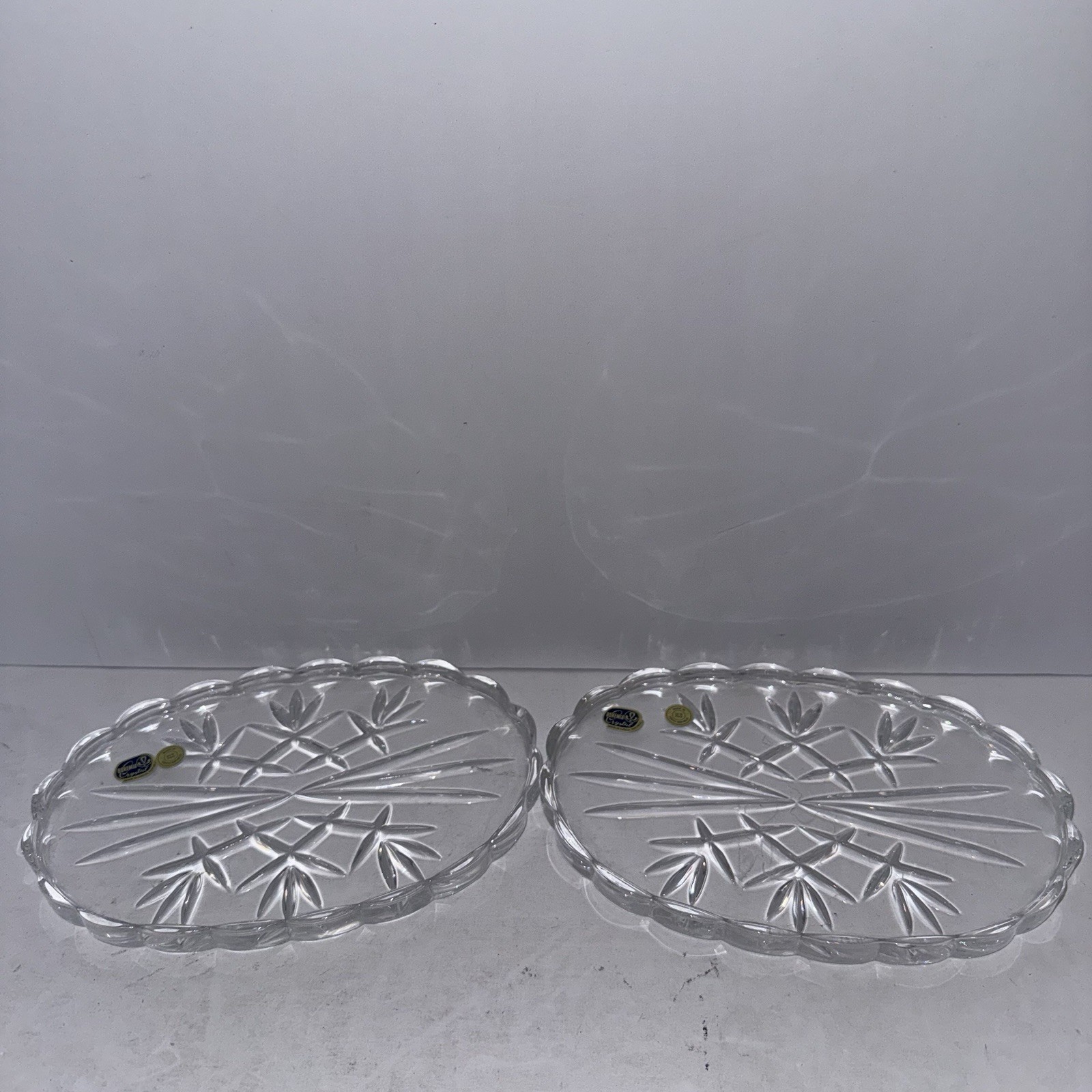 VTG Heavy Crystal Hand Cut Bohemian Scalloped Condiment Dish Ashtray Small 8 in