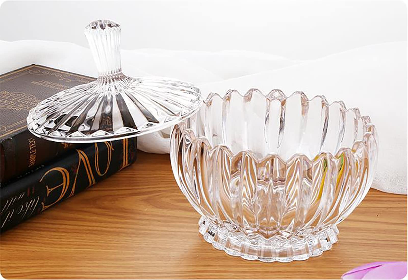 Glass Candy Plate with Cover, Crystal Candy Bowl, Fruit Plate, Decorative Bow…
