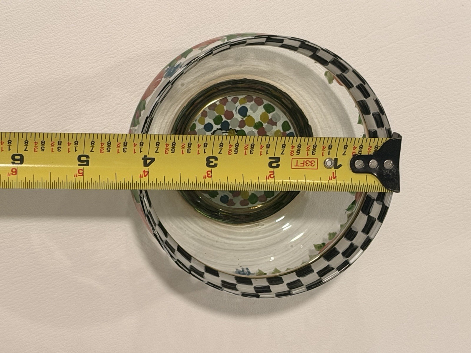 MacKenzie-Childs 1983 Courtly Check Circus Rose Hand Painted Floral Glass Bowl