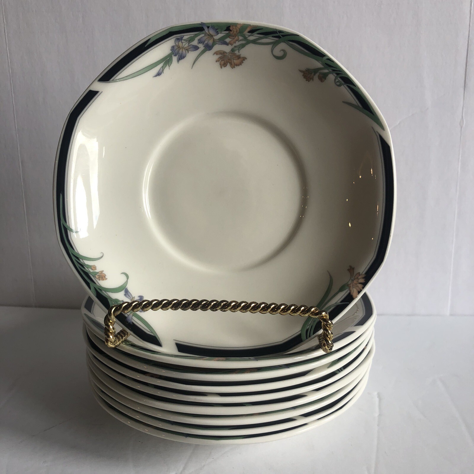 Royal Doulton Juno Saucers 6″ England 1988 Geometric Shape Set Of 9
