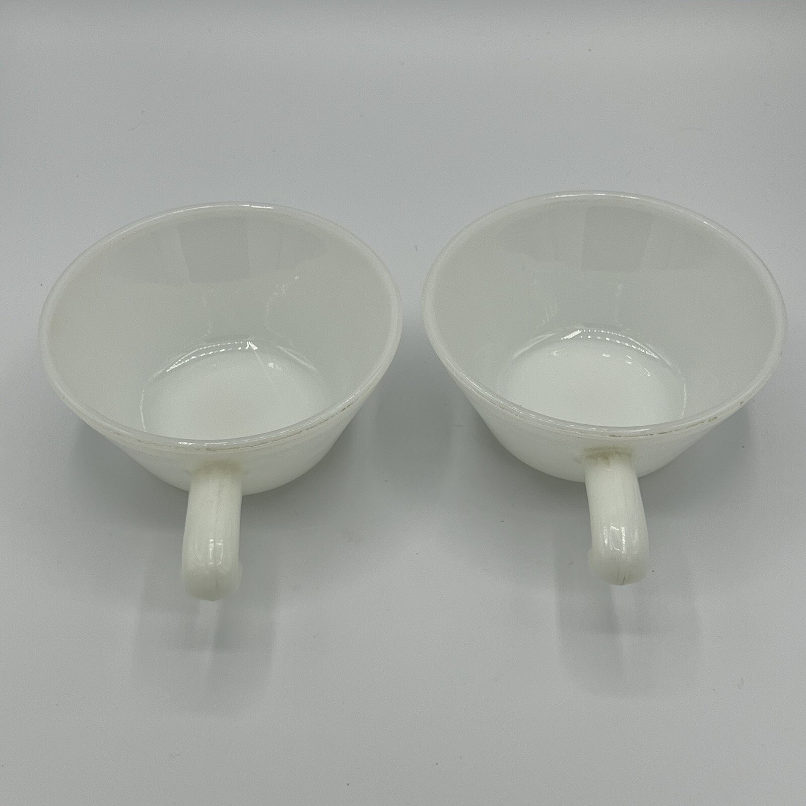 Lot Of 2 Vtg MCM Anchor Hocking Fire King Milk Glass Soup Chili Bowls Handles