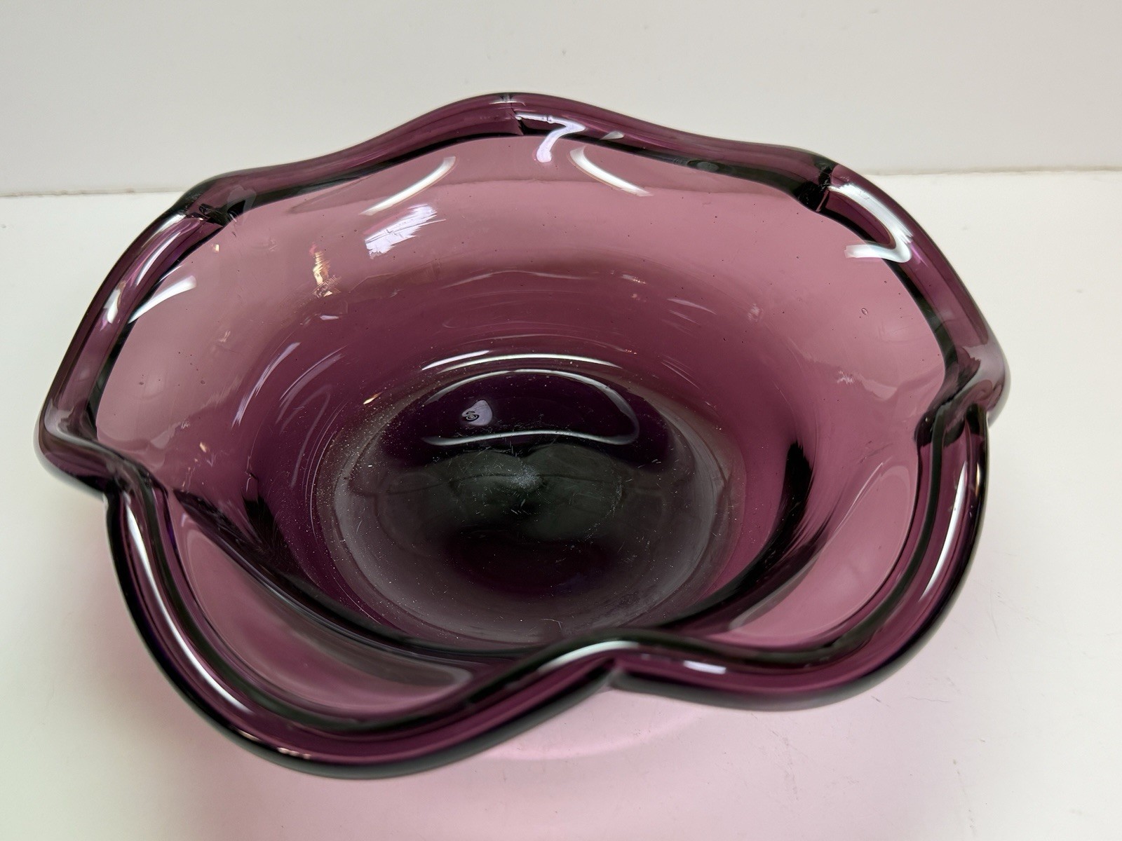Vintage Art Glass Amethyst Purple Glass Ruffled Bowl