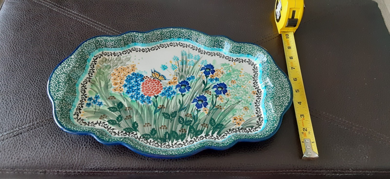 UNIKAT Scallopped Butterfly Garden Platter signed By Teresa Liana 2240