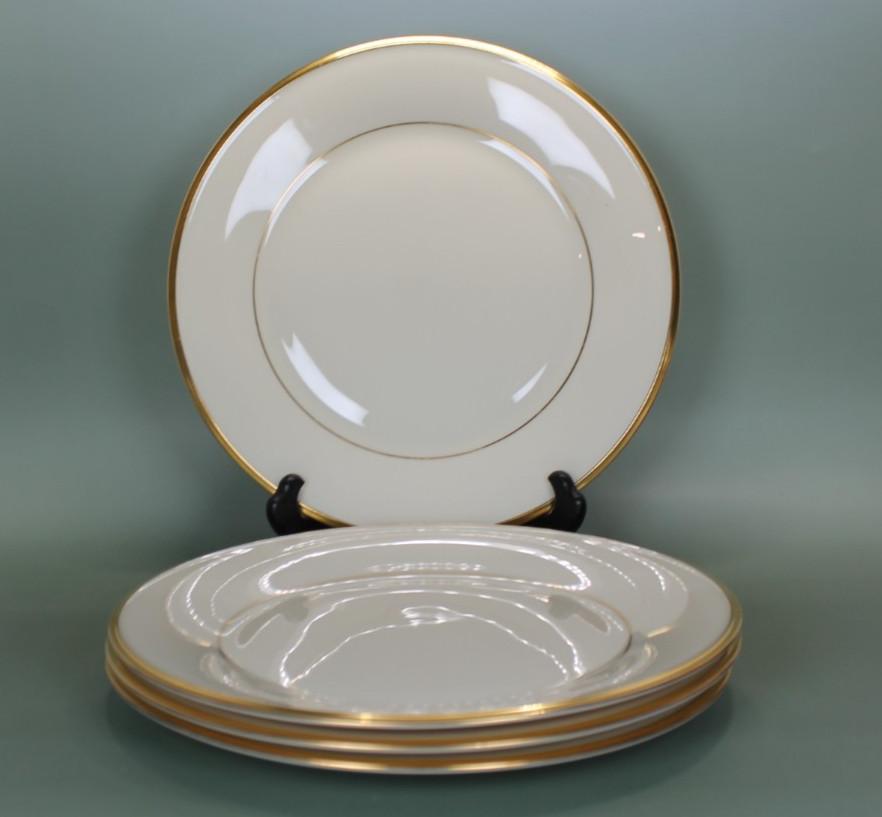Lenox – Eternal – Dinner Plates – FOUR – 4 – USA – 10 3/4″ diameter – Gold Trim