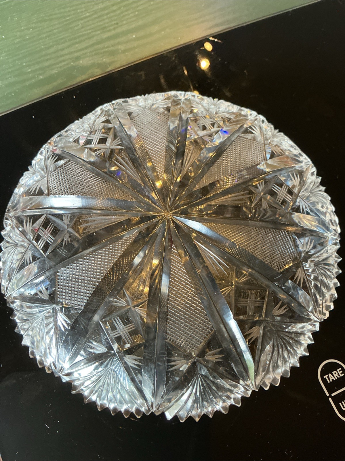 Antique American Brilliant Cut Glass 6.25” Plate/Dish Sawtooth Rim Rayed Mitres