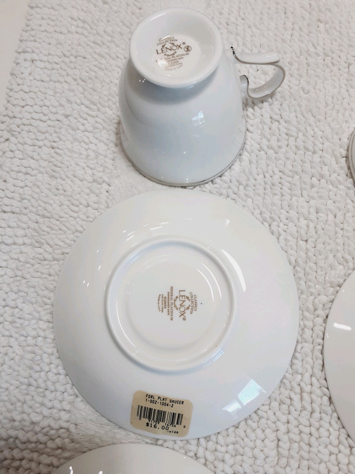 Lenox Federal Platinum Tea Cups & Saucer Classics Collection Bone China Set Of 4