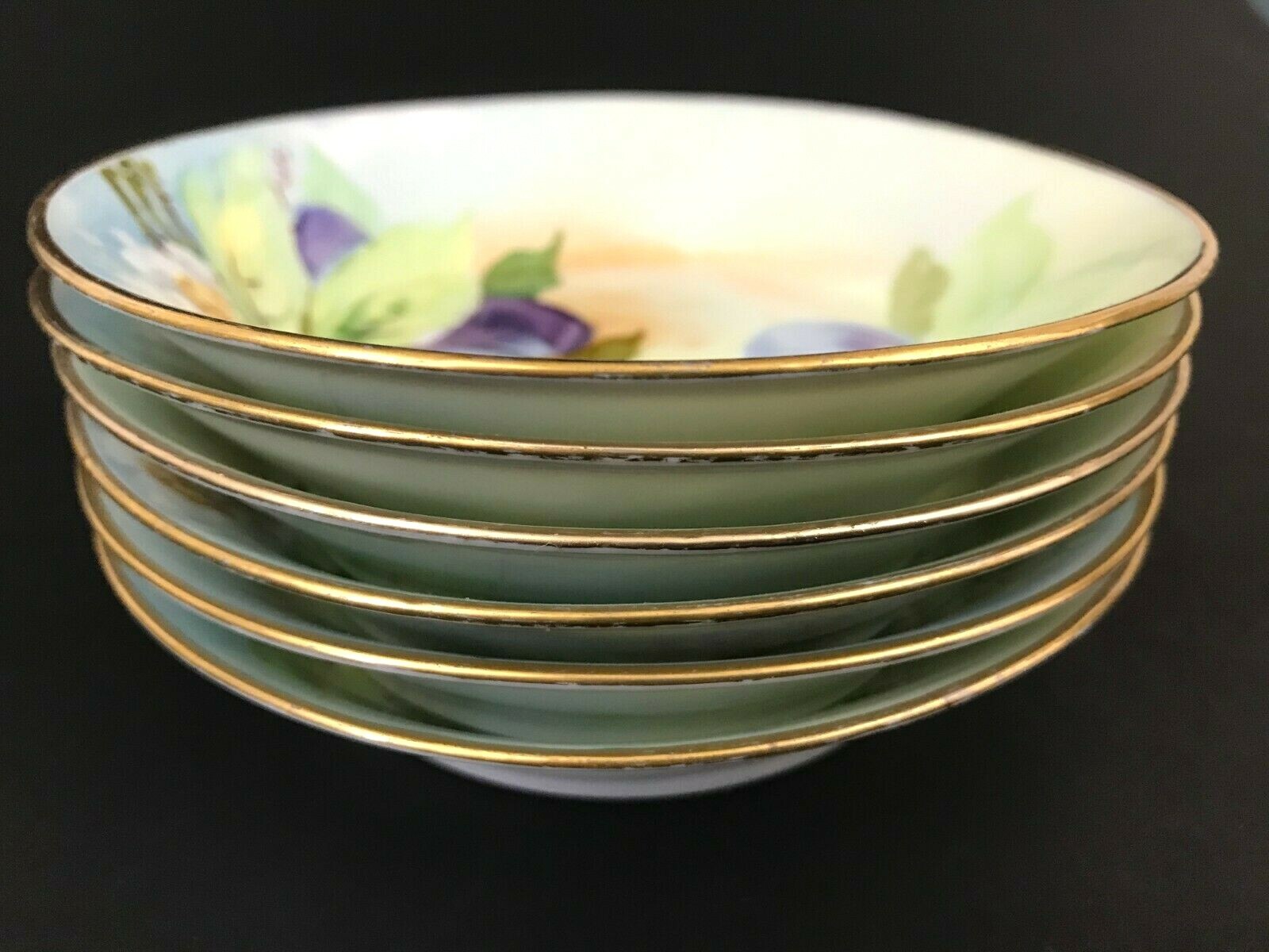 O&EG Royal Austria Berries Floral Serving Bowl w 6 Berry Bowls Set Artist Signed